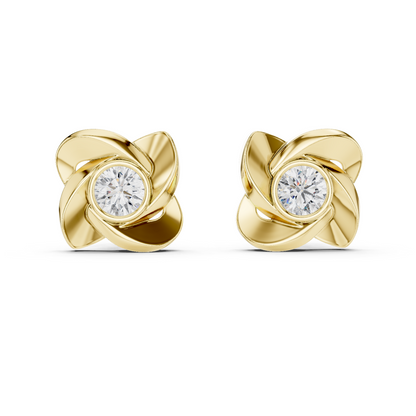 Round Cut Lab Grown Diamond Stud Earrings in Yellow Gold