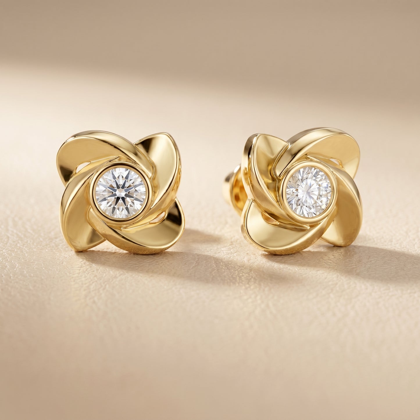Round Cut Lab Grown Diamond Stud Earrings in Yellow Gold