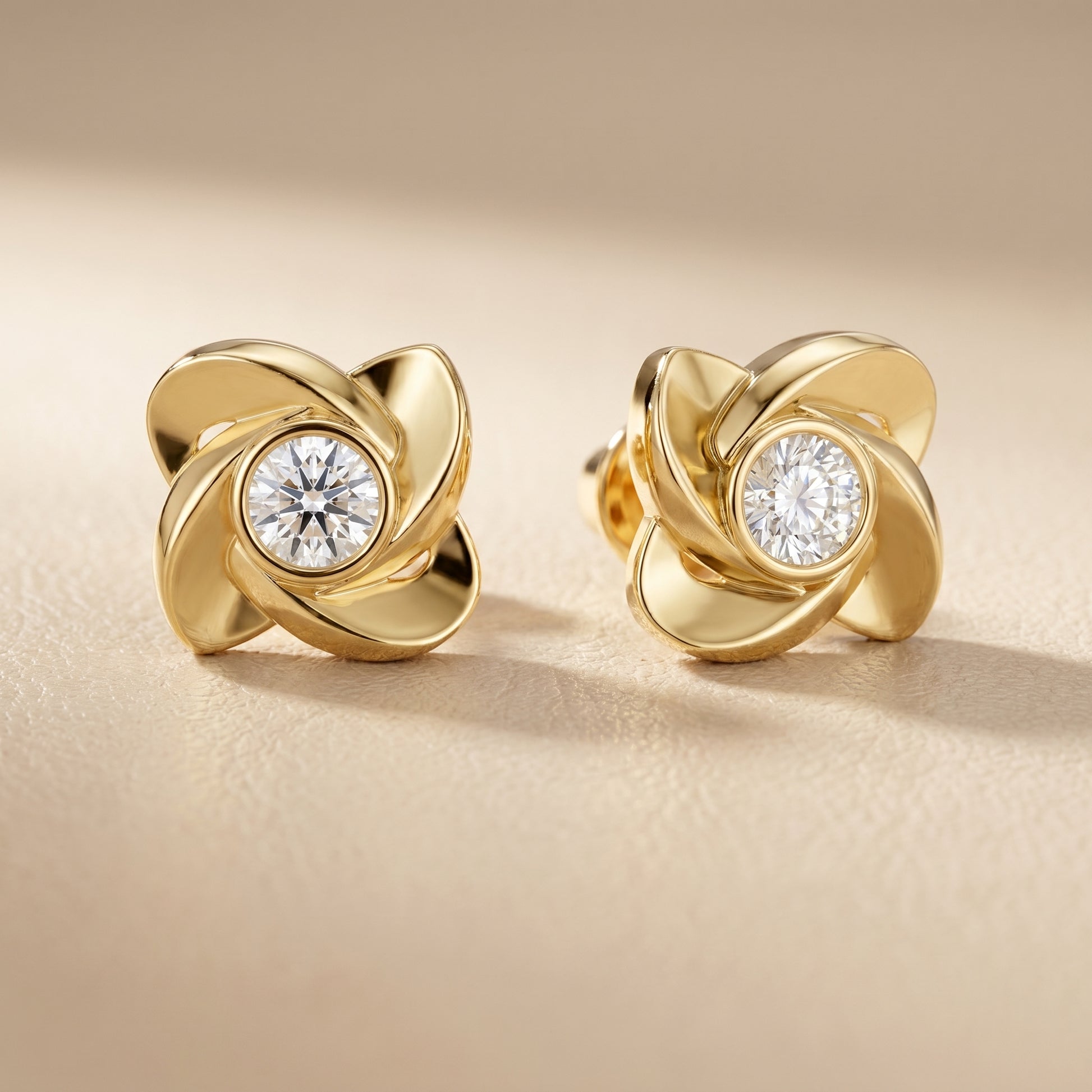 Round Cut Lab Grown Diamond Stud Earrings in Yellow Gold