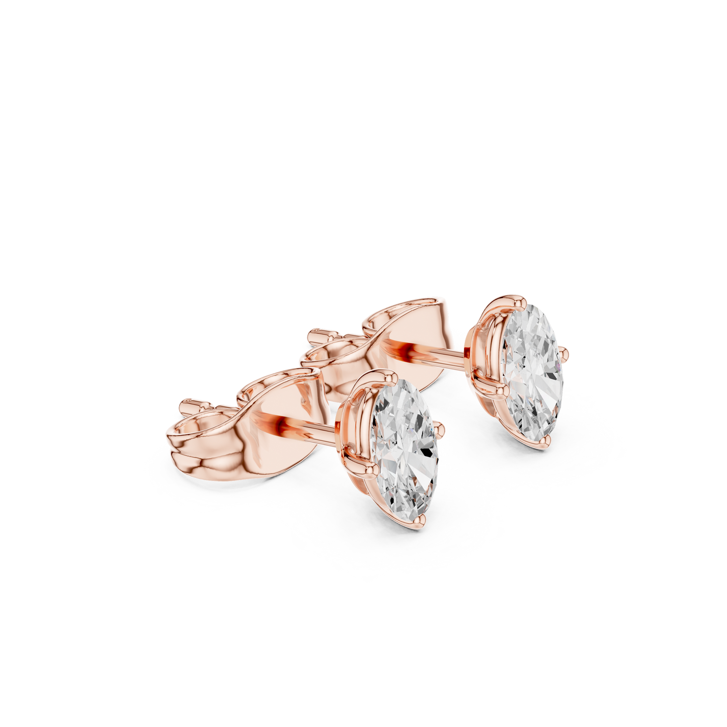 Oval Cut Lab Grown Diamond Stud Earrings in Rose Gold