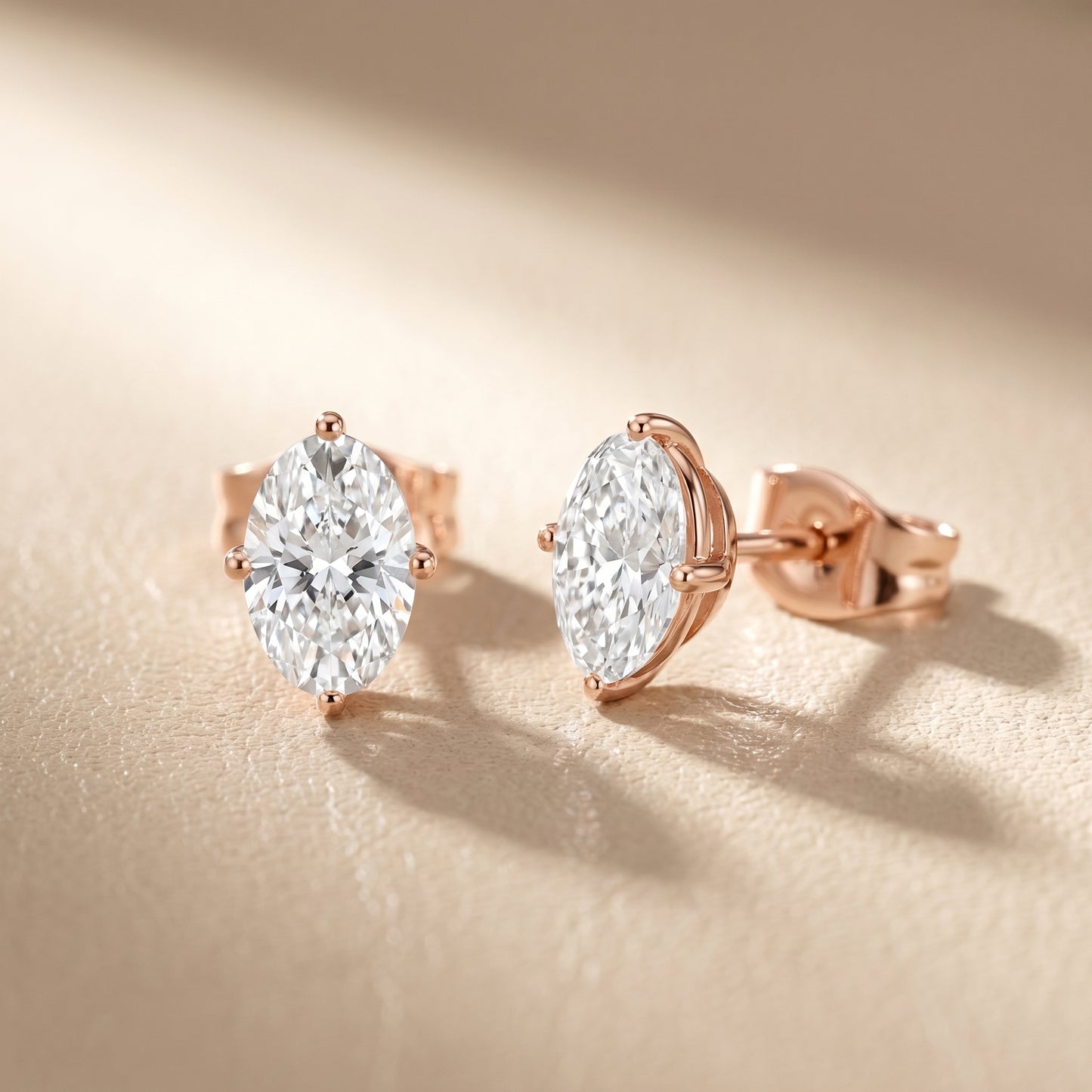 Oval Cut Lab Grown Diamond Stud Earrings in Rose Gold