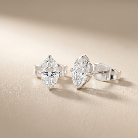 Oval Cut Lab Grown Diamond Stud Earrings in White Gold