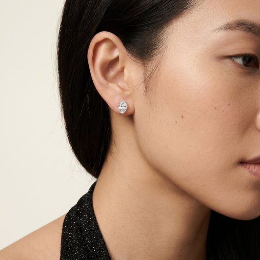 Oval Cut Lab Grown Diamond Stud Earrings in White Gold