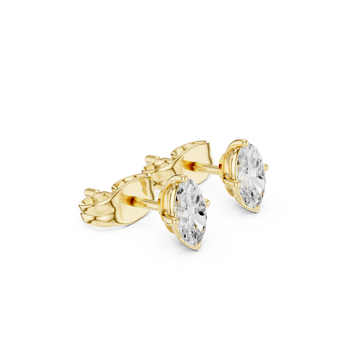 Oval Cut Lab Grown Diamond Stud Earrings in Yellow Gold