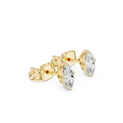 Oval Cut Lab Grown Diamond Stud Earrings in Yellow Gold