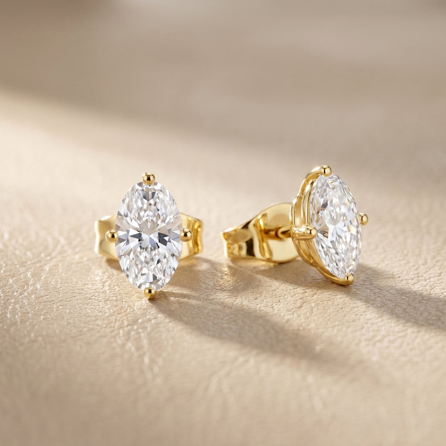 Oval Cut Lab Grown Diamond Stud Earrings in Yellow Gold