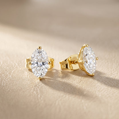 Oval Cut Lab Grown Diamond Stud Earrings in Yellow Gold