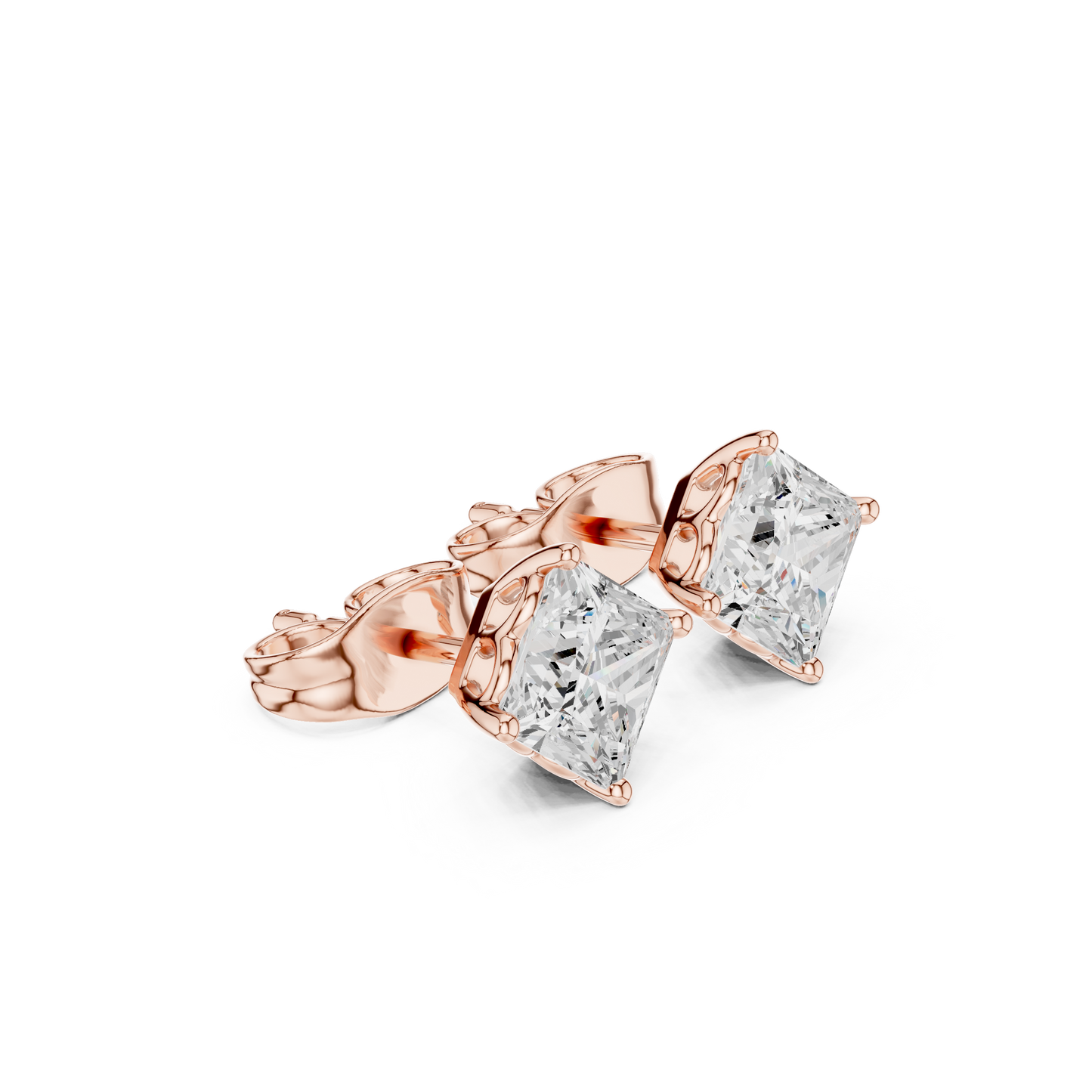 Princess Cut Lab Grown Diamond Stud Earrings in Rose Gold