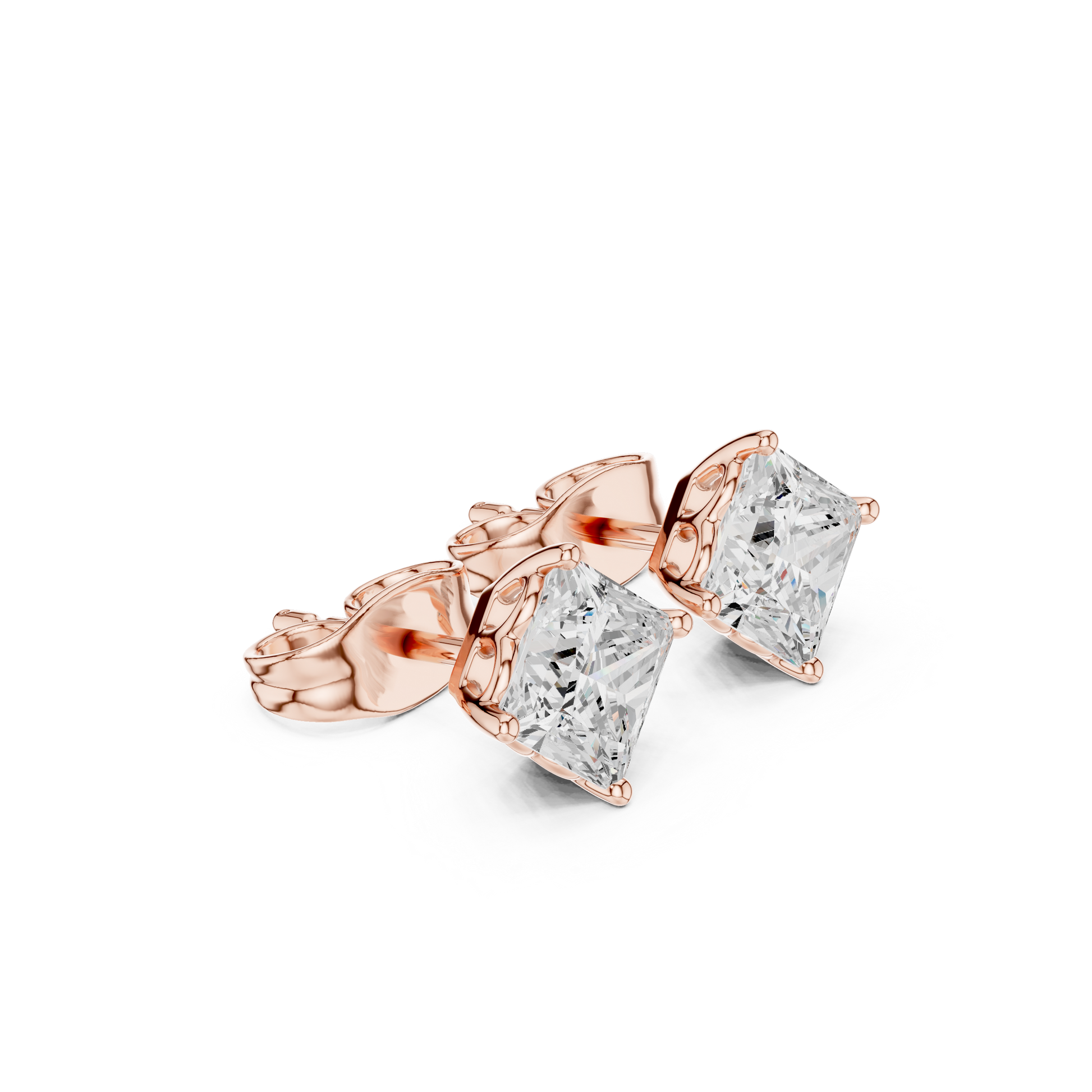 Princess Cut Lab Grown Diamond Stud Earrings in Rose Gold