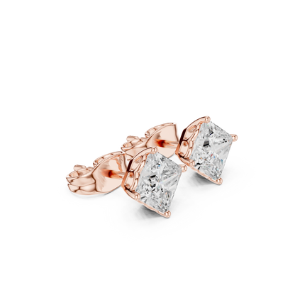 Princess Cut Lab Grown Diamond Stud Earrings in Rose Gold