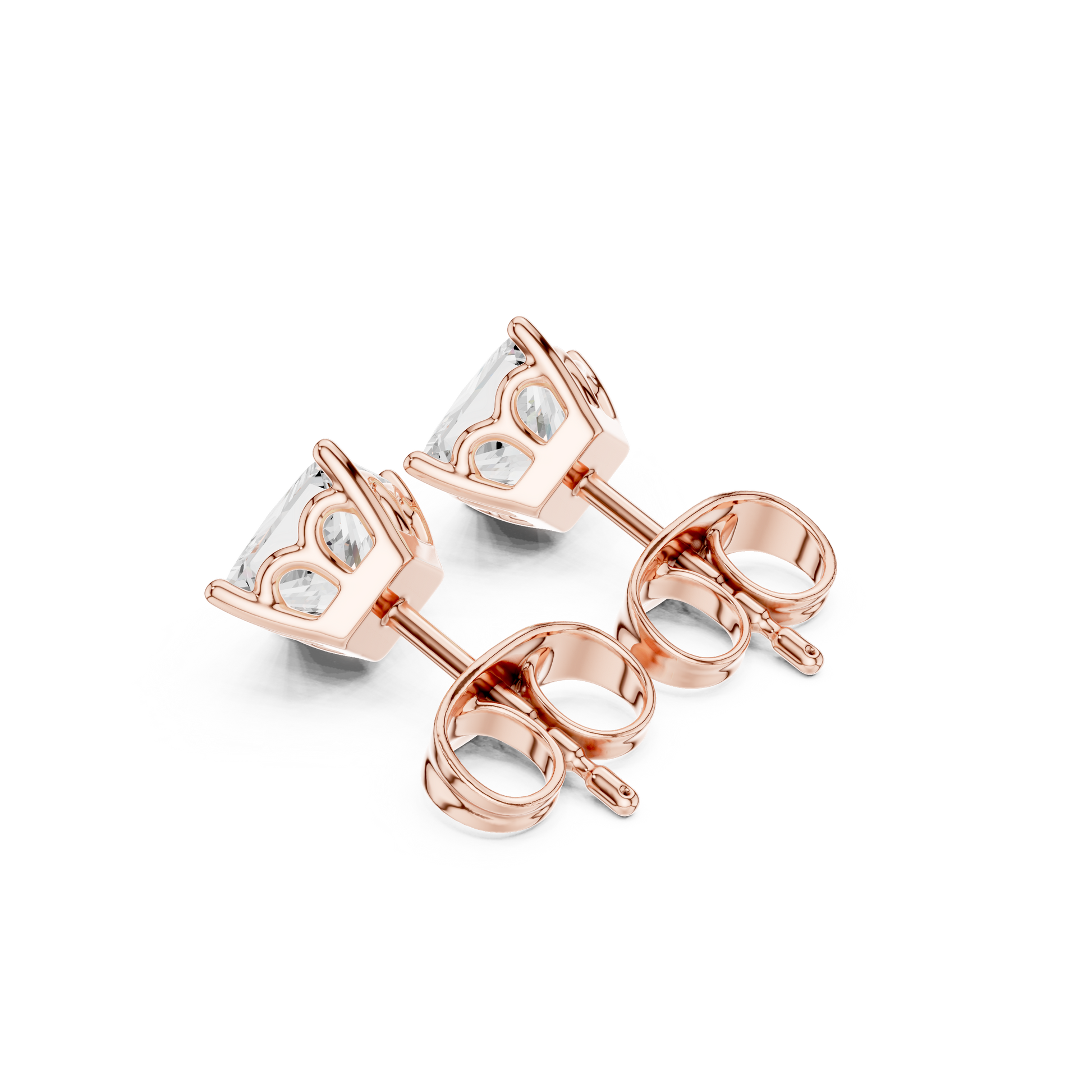 Princess Cut Lab Grown Diamond Stud Earrings in Rose Gold