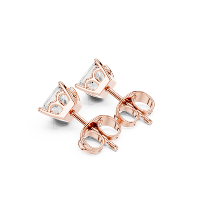Princess Cut Lab Grown Diamond Stud Earrings in Rose Gold