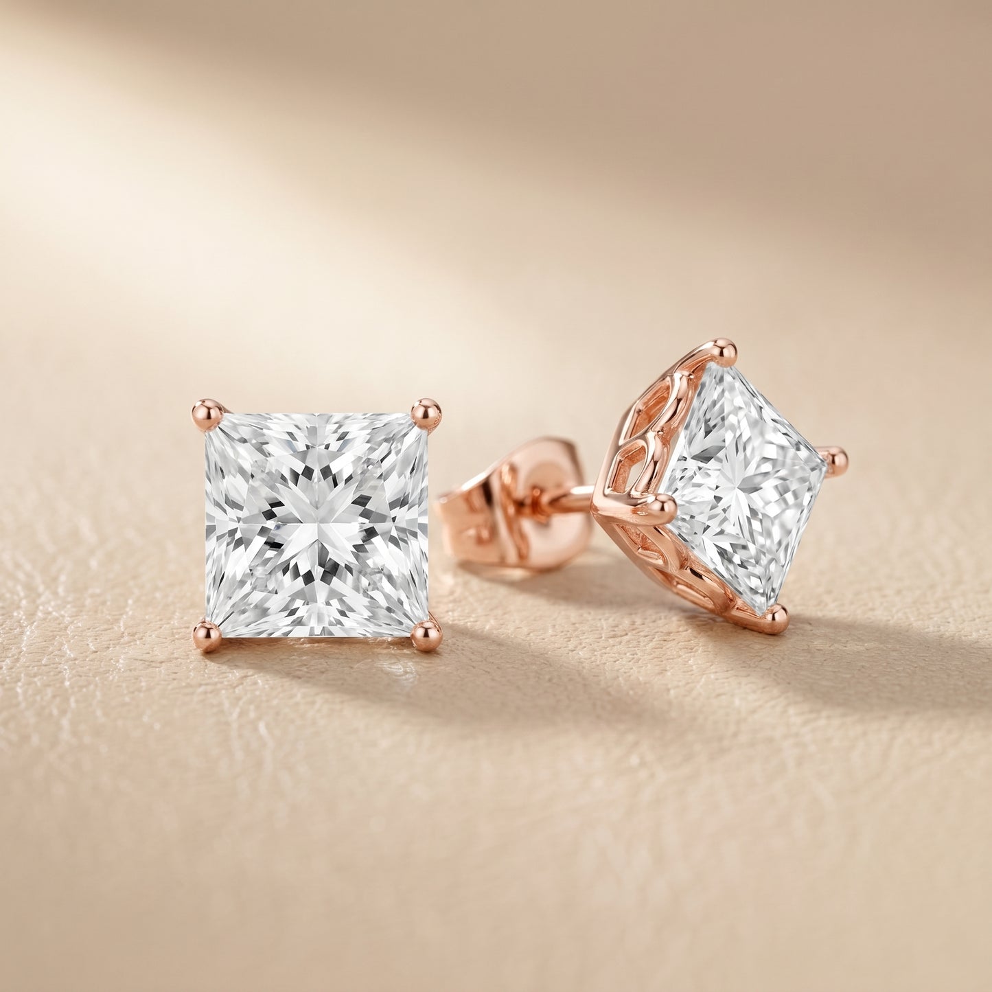 Princess Cut Lab Grown Diamond Stud Earrings in Rose Gold