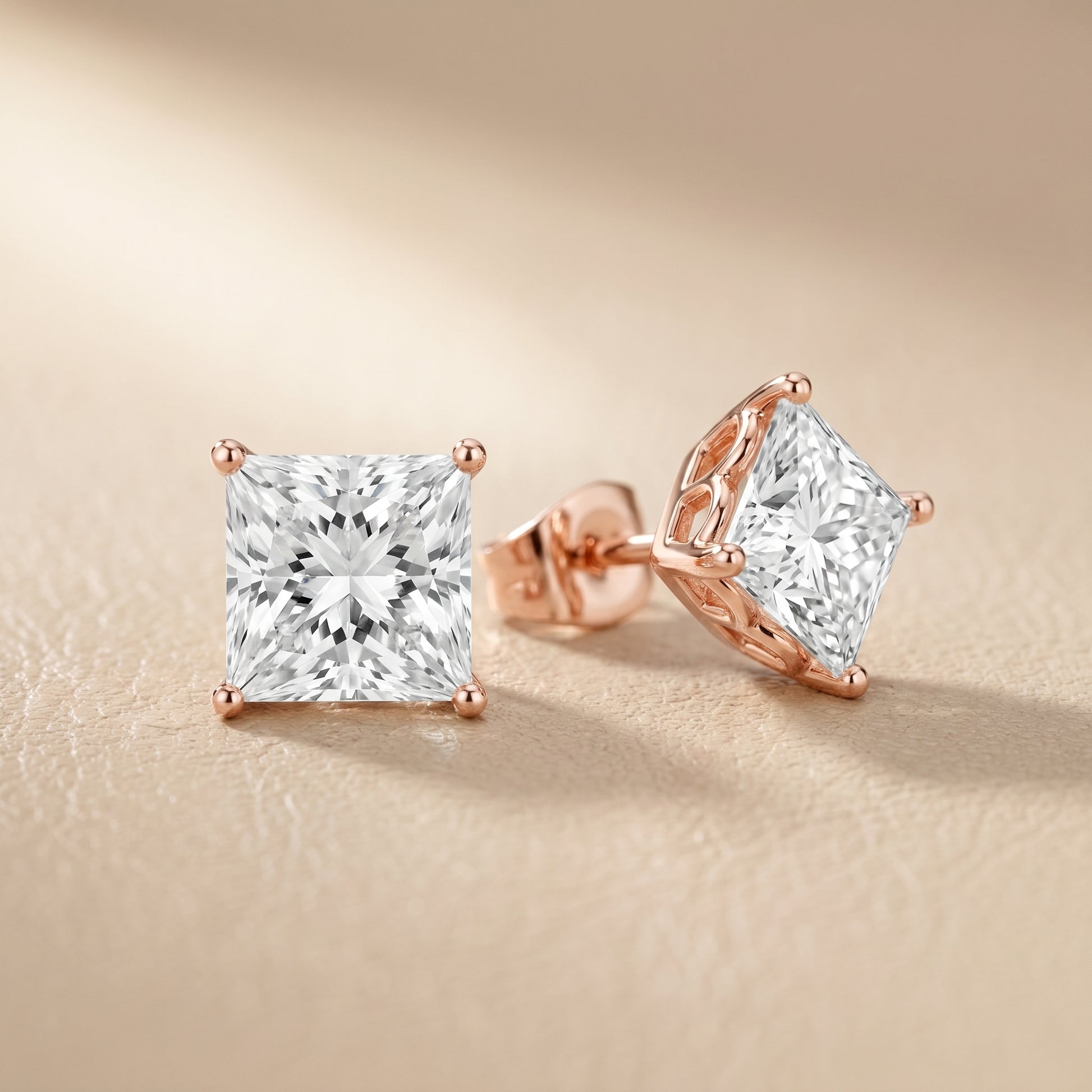 Princess Cut Lab Grown Diamond Stud Earrings in Rose Gold