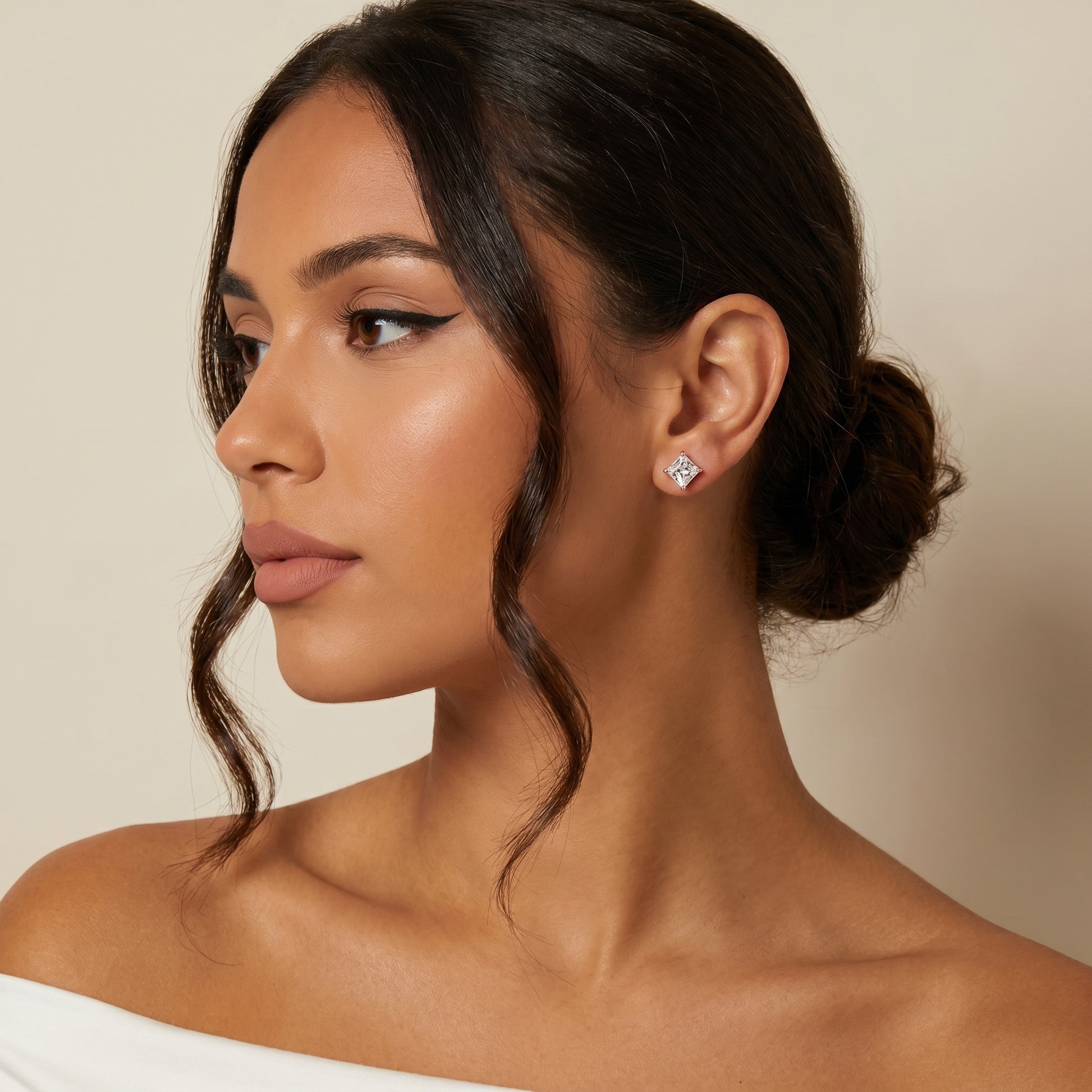 Princess Cut Lab Grown Diamond Stud Earrings in Rose Gold
