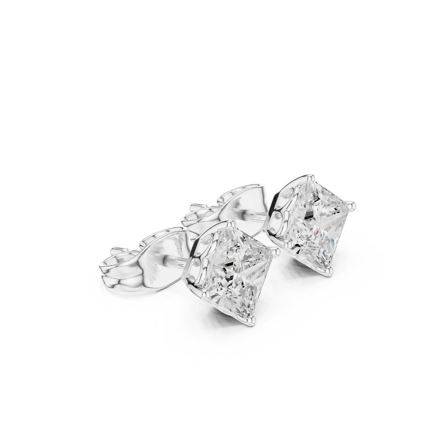 Princess Cut Lab Grown Diamond Stud Earrings in White Gold