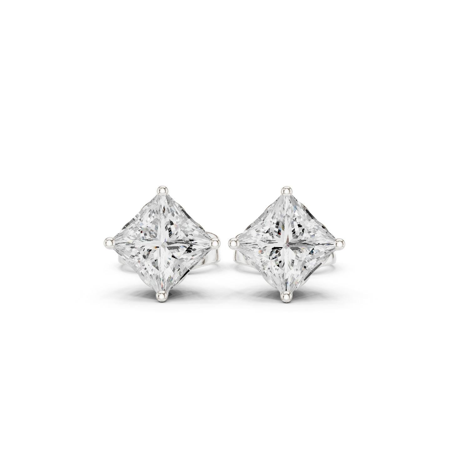Princess Cut Lab Grown Diamond Stud Earrings in Silver