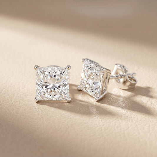 Princess Cut Lab Grown Diamond Stud Earrings in White Gold