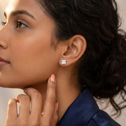 Princess Cut Lab Grown Diamond Stud Earrings in White Gold