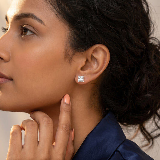 Princess Cut Lab Grown Diamond Stud Earrings in White Gold