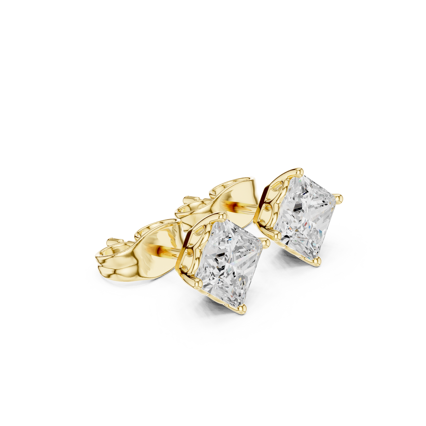 Princess Cut Lab Grown Diamond Stud Earrings in Yellow Gold