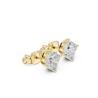 Princess Cut Lab Grown Diamond Stud Earrings in Yellow Gold