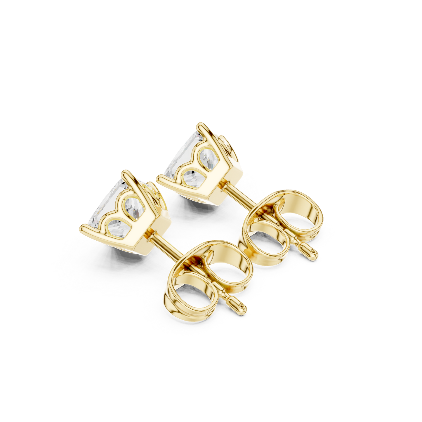 Princess Cut Lab Grown Diamond Stud Earrings in Yellow Gold