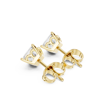 Princess Cut Lab Grown Diamond Stud Earrings in Yellow Gold
