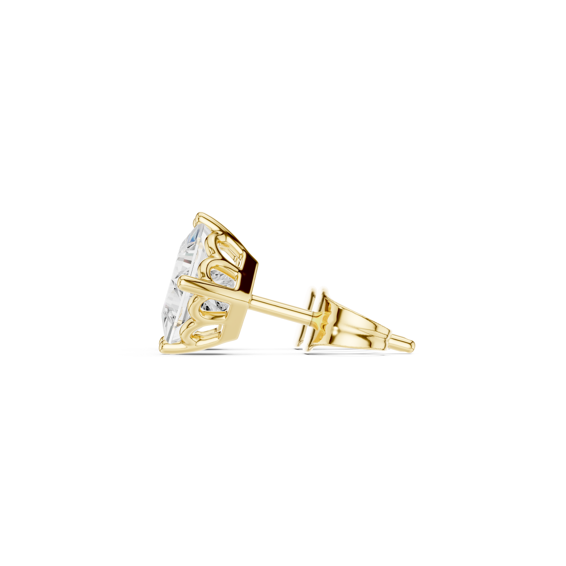 Princess Cut Lab Grown Diamond Stud Earrings in Yellow Gold