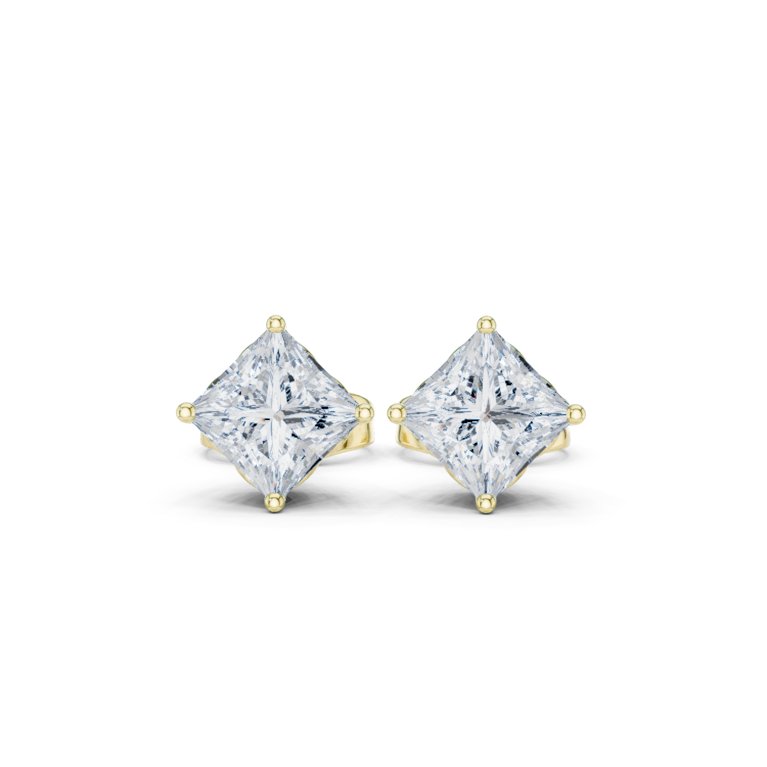 Princess Cut Lab Grown Diamond Stud Earrings in Yellow Gold