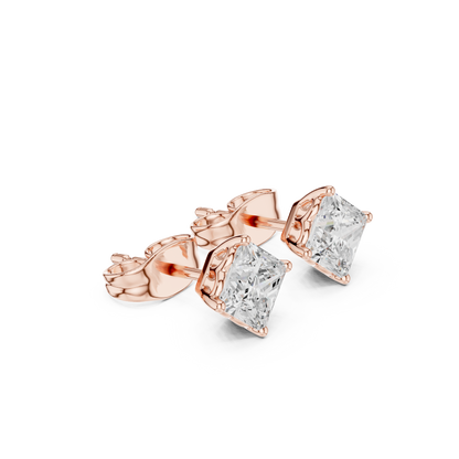 Princess Cut Lab Grown Diamond Stud Earrings in Rose Gold