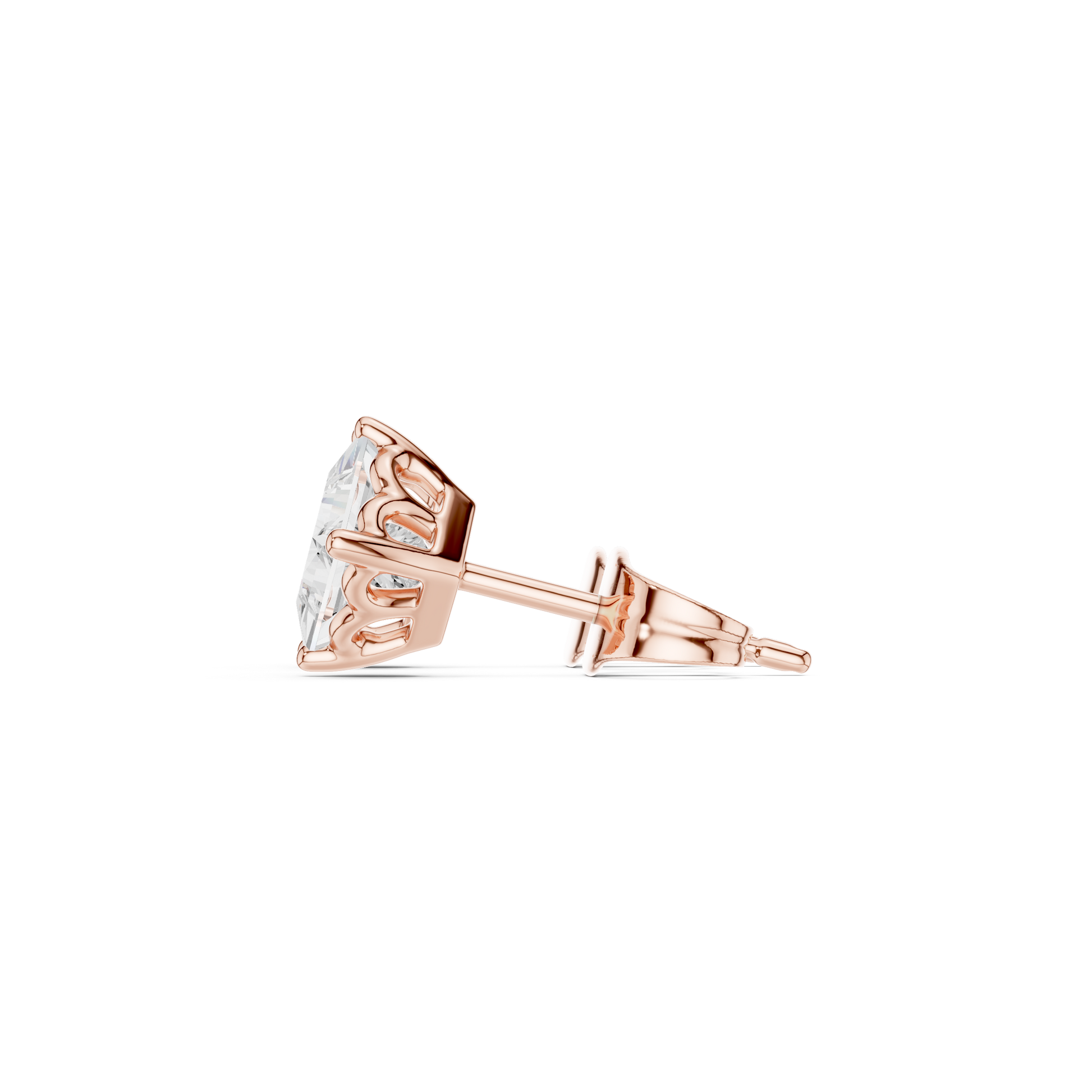 Princess Cut Lab Grown Diamond Stud Earrings in Rose Gold