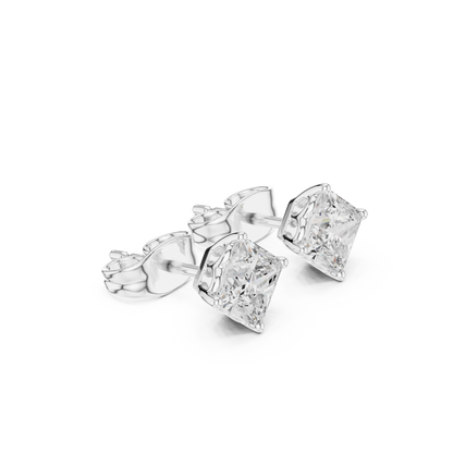 Princess Cut Lab Grown Diamond Stud Earrings in White Gold