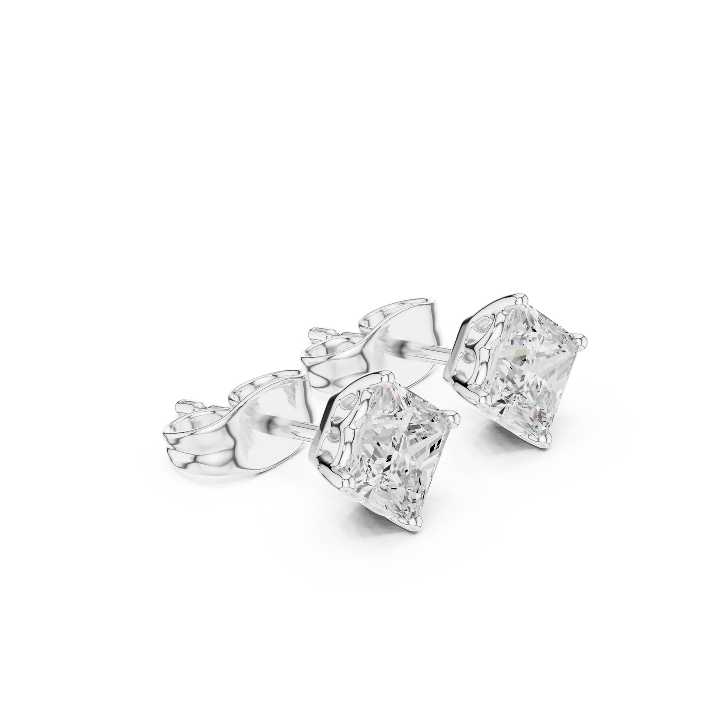 Princess Cut Lab Grown Diamond Stud Earrings in Platinum