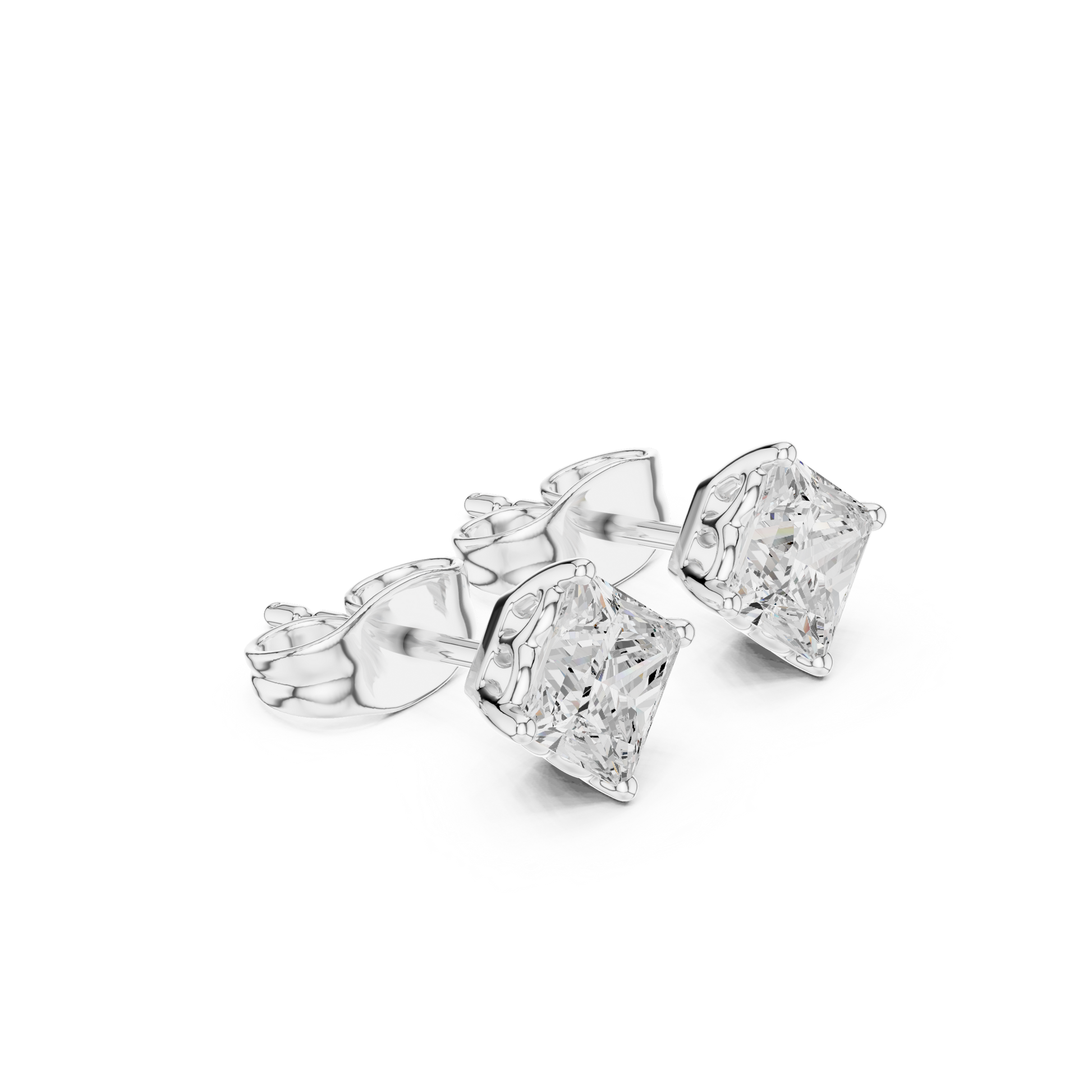 Princess Cut Lab Grown Diamond Stud Earrings in Silver