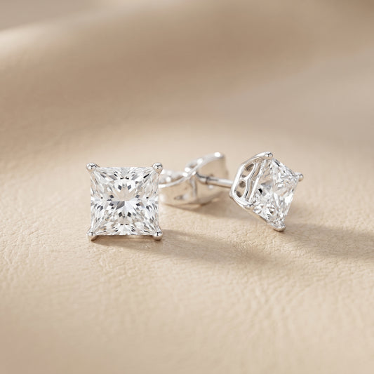 Princess Cut Lab Grown Diamond Stud Earrings in White Gold