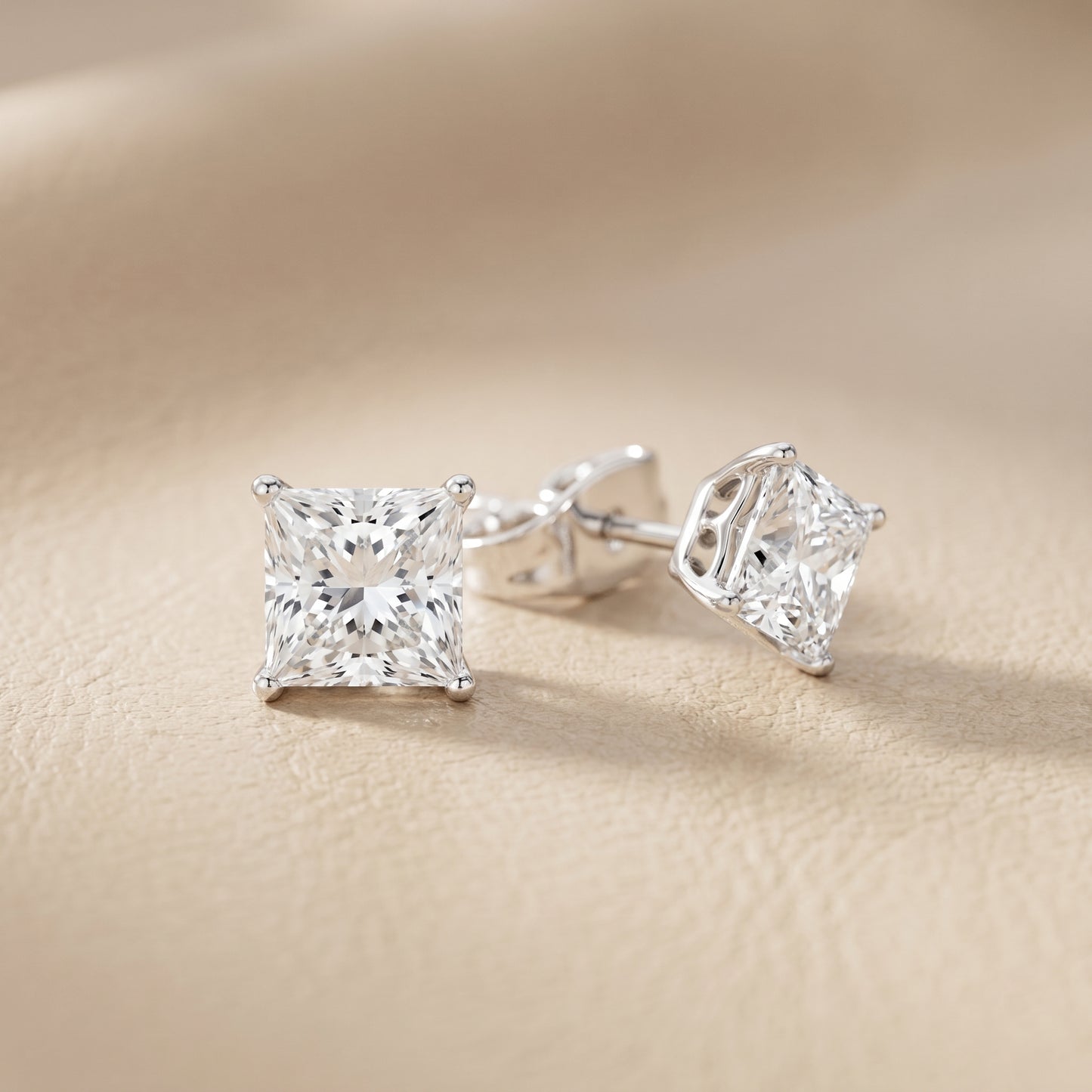 Princess Cut Lab Grown Diamond Stud Earrings in Platinum