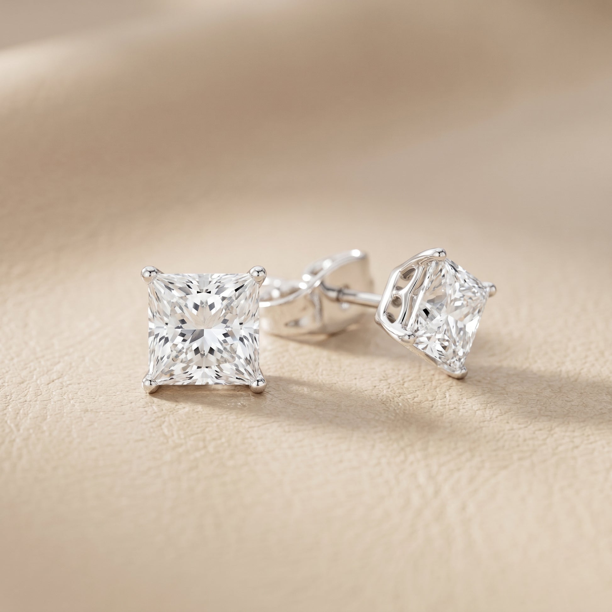 Princess Cut Lab Grown Diamond Stud Earrings in Platinum