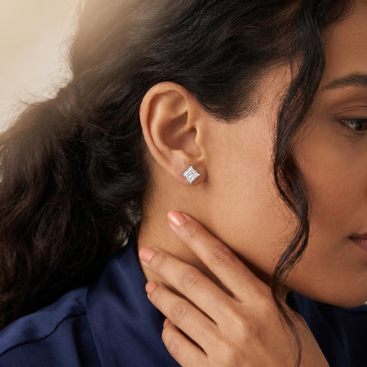 Princess Cut Lab Grown Diamond Stud Earrings in White Gold