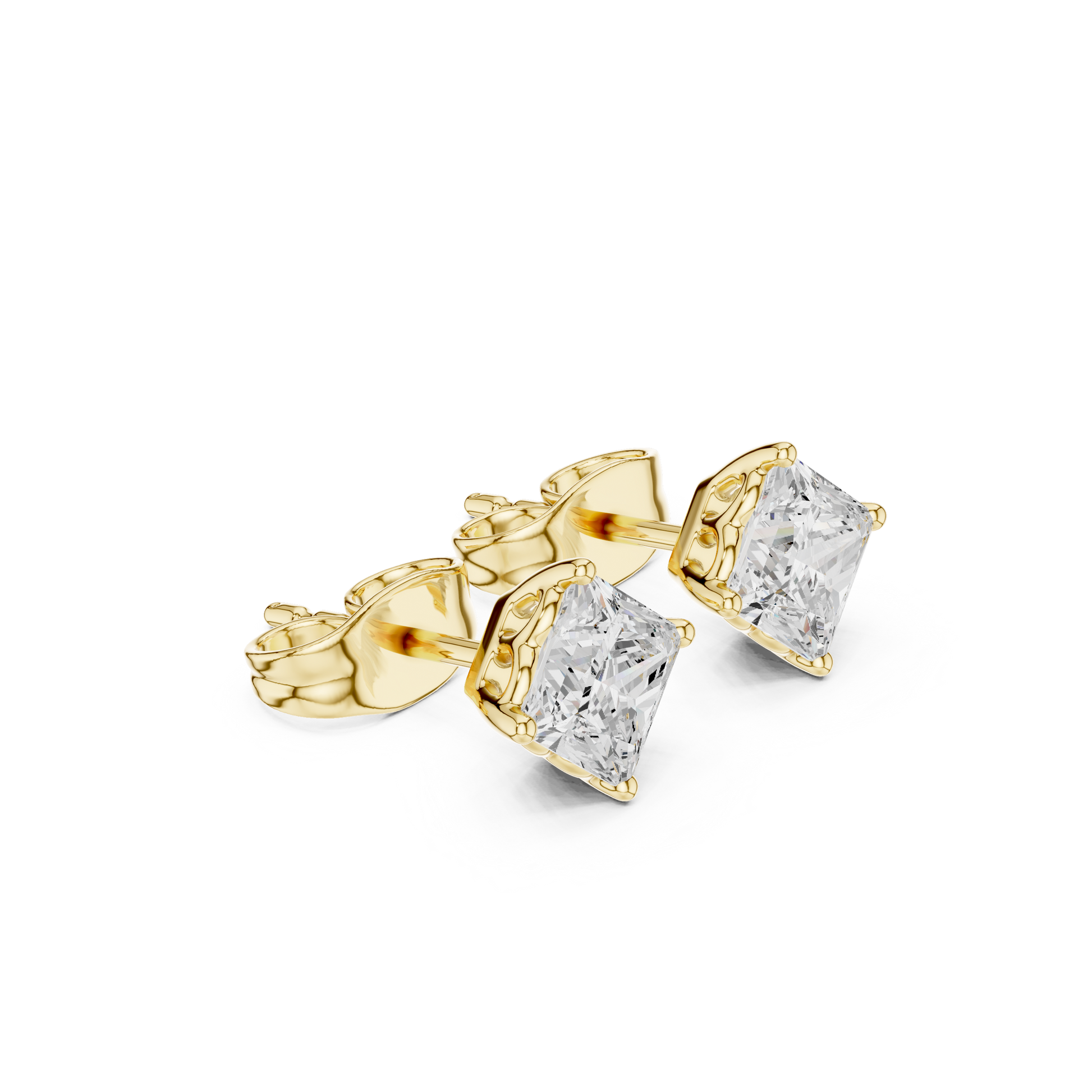 Princess Cut Lab Grown Diamond Stud Earrings in Yellow Gold
