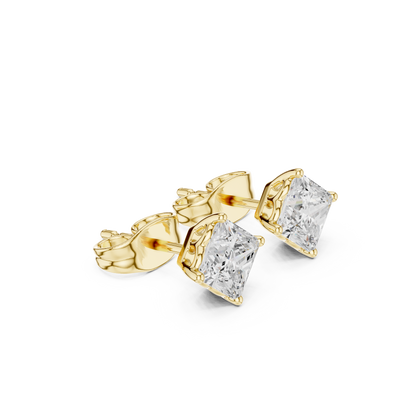 Princess Cut Lab Grown Diamond Stud Earrings in Yellow Gold