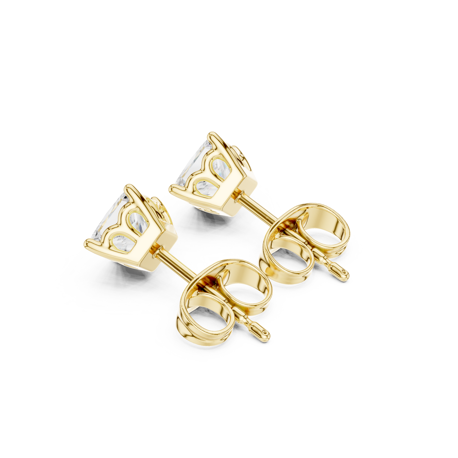 Princess Cut Lab Grown Diamond Stud Earrings in Yellow Gold