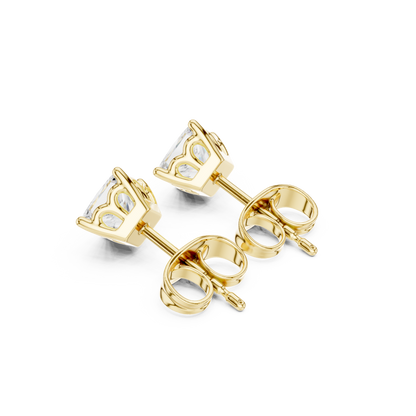 Princess Cut Lab Grown Diamond Stud Earrings in Yellow Gold