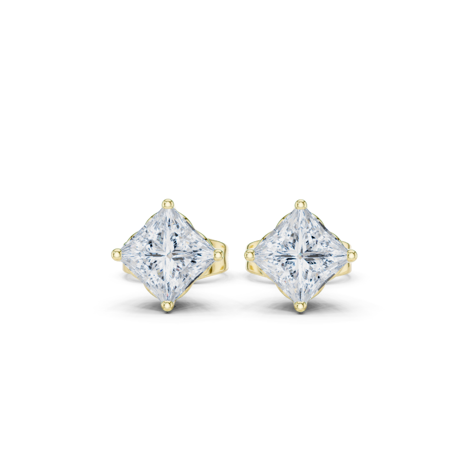 Princess Cut Lab Grown Diamond Stud Earrings in Yellow Gold