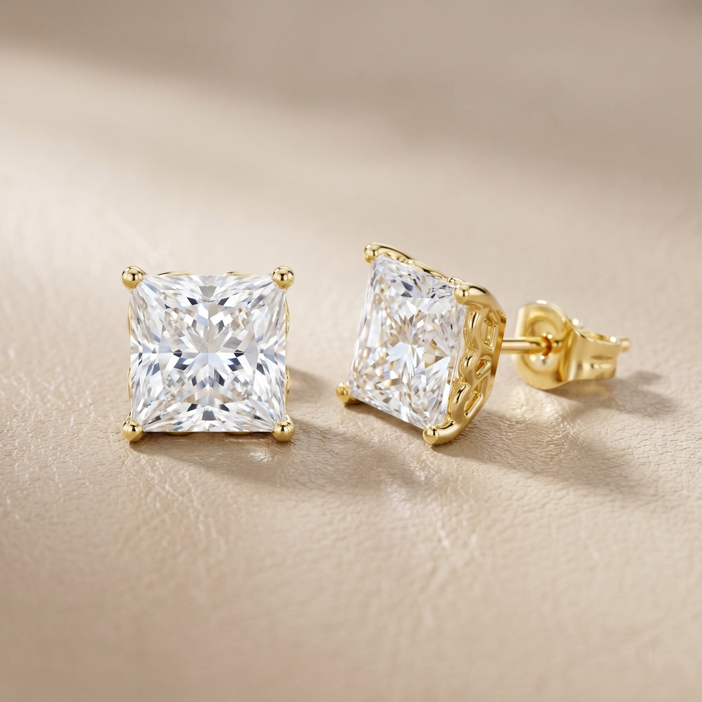 Princess Cut Lab Grown Diamond Stud Earrings in Yellow Gold