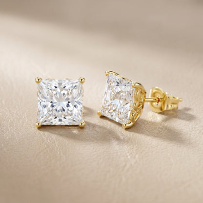 Princess Cut Lab Grown Diamond Stud Earrings in Yellow Gold