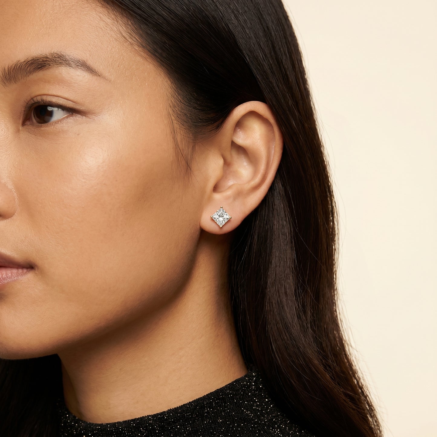 Princess Cut Lab Grown Diamond Stud Earrings in Yellow Gold