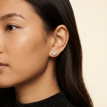 Princess Cut Lab Grown Diamond Stud Earrings in Yellow Gold
