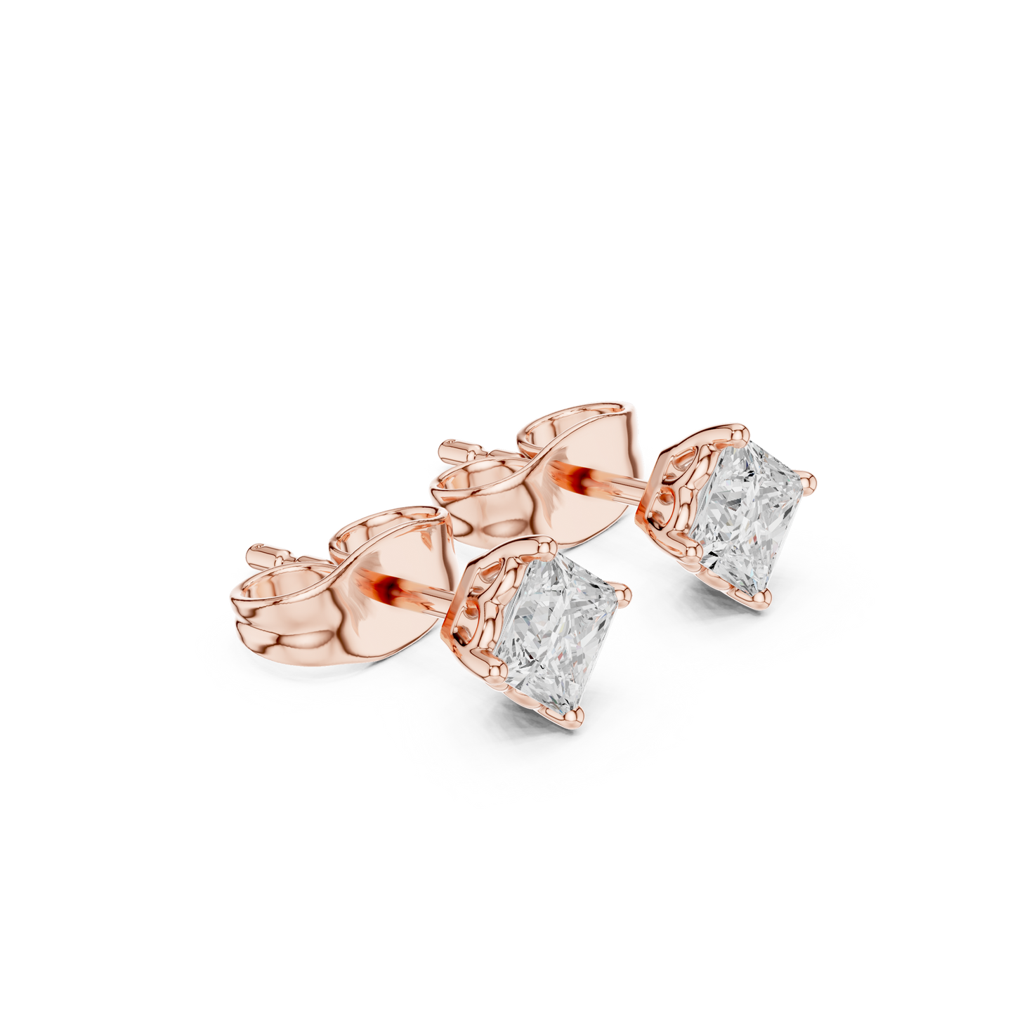 Princess Cut Lab Grown Diamond Stud Earrings in Rose Gold