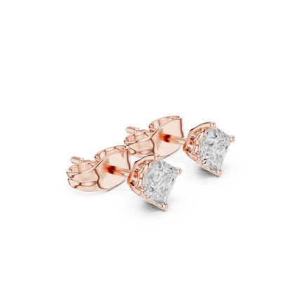 Princess Cut Lab Grown Diamond Stud Earrings in Rose Gold
